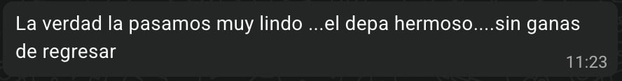 La verdad la pasamos muy lindo... el depa hermoso... sin ganas de regresar.